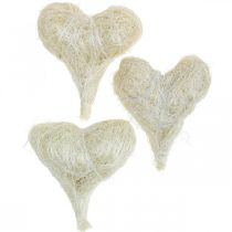 Sisal hartjes, Valentijnsdag, Moederdag, gebleekte decoratieve hartjes, crème wit H7.5–9cm 16 st