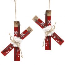 Artikel Paar ski&#39;s rood voor hangende kerstboom 13,7cm x 7cm 3st