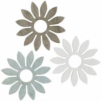 Zomerbloemen houtdecoratie bloemen bruin, lichtgrijs, wit streudeko 72st