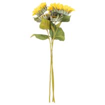 Artikel Kunstmatige zonnebloem met realistische bladeren en bloesems, 58 cm, 3 stuks
