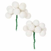 Artikel Spiegelende mini glazen bolletjes in bessenvorm aan een draadje, wit, 25 mm, 140 stuks