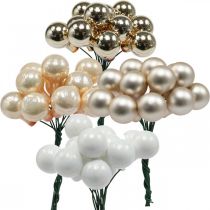 Mini kerstballen op draad goud, creme Ø1.5cm 140st