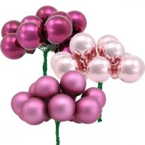 Mini kerstbal roze bes spiegel bessen glas Ø25mm 140st