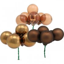 Mini kerstbal bruin glas spiegel bessen Ø40mm mix 32st