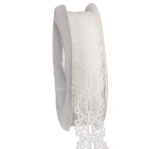 Artikel Decoratief katoenen lint met kantpatroon op een rol, geschikt voor knutselprojecten en decoratie, 25 mm breed, 10 m lang.