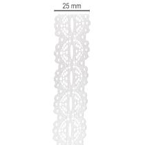 Artikel Decoratief katoenen lint met kantpatroon op een rol, geschikt voor knutselprojecten en decoratie, 25 mm breed, 10 m lang.