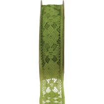 Kantlint groen 25mm bloemmotief decoratief lint kant 15m
