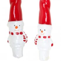 Taps toelopende sneeuwpop kaars kerst rood 26cm 2st