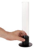 Artikel Kandelaar met taps toelopende glazen cilinder. Eenvoudig en tijdloos. 31 cm