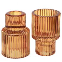 Artikel Stokkandelaar glas oranje theelichthouder H8cm 4 st