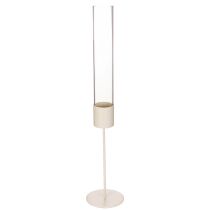 Artikel Kandelaar met glazen cilinder op metalen voet, 50 cm.