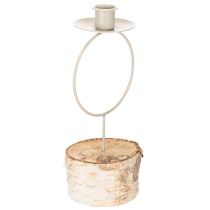 Artikel Kandelaar met voet van berkenhout en metalen ring, 20 cm