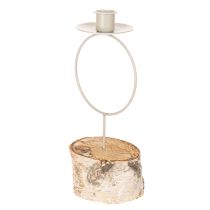 Artikel Kandelaar met voet van berkenhout en metalen ring, 20 cm