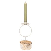 Artikel Kandelaar met voet van berkenhout en metalen ring, 20 cm