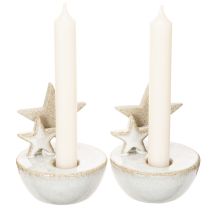 Artikel Keramische sterrenkaarsenstandaards, kerstdecoratie, 11 cm, 2 stuks