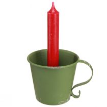 Artikel Stokkandelaar vintage kopje metaal decoratie groen Ø9,5cm H8cm 3st