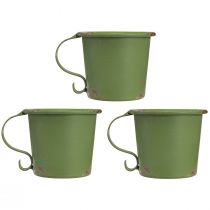 Artikel Stokkandelaar vintage kopje metaal decoratie groen Ø9,5cm H8cm 3st