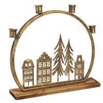 Artikel Stokkaarshouder Kersthuisjes antiek goud 36×32cm