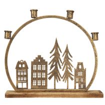 Artikel Stokkaarshouder Kersthuisjes antiek goud 36×32cm