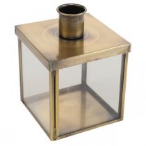 Kandelaar metaal kunst glas vintage kubus messing 7,5cm