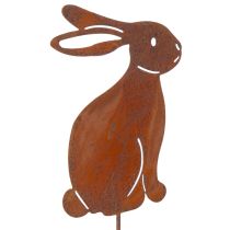 Artikel Tuinkonijn op een paaltje voor paasdecoratie met een roestige afwerking in landhuisstijl, 60 cm, 4 stuks