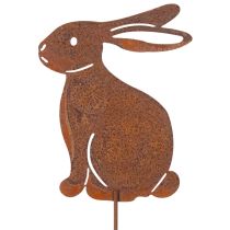 Artikel Tuinkonijn op een paaltje voor paasdecoratie met een roestige afwerking in landhuisstijl, 60 cm, 4 stuks