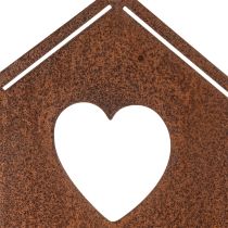 Artikel Vogelhuisje op een roestige tuinpaal met hartje en tak, 100 cm.