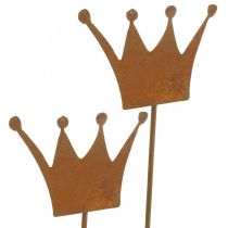 Artikel Tuinsteker patina decoratieve kroon metalen decoratie 9,5x7cm 6 st