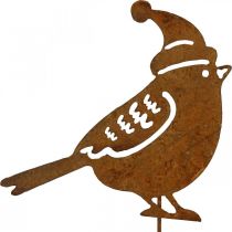 Artikel Tuinsteker vogel met hoed patina decoratie 12cm 6 st