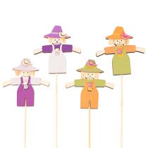 Artikel Houten vogelverschrikkerdecoraties, diverse kleuren, 30 cm, 12 stuks