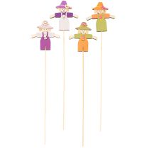Artikel Houten vogelverschrikkerdecoraties, diverse kleuren, 30 cm, 12 stuks