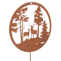 Artikel Tuinpaal, roestkleurig, rond, met hertensilhouet, bosdecoratie, 53 cm, 2 stuks