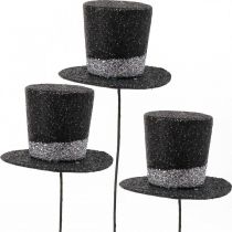 Artikel Oudejaarsdecoratie cilinderhoed decoratieve plug glitter 5cm 12 st