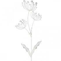 Lentedecoratie, deco plug bloem shabby chic wit, zilver L87cm B18cm