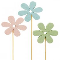 Bloemsteker houten siersteker bloem gekleurd 6,5cm 12st