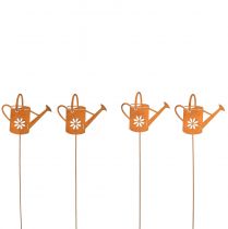 Artikel Bloemplug metaal roest decoratie gieter 10x8,5cm 4 stuks