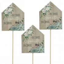 Bloemstekers hout Home Sweet Home decoratie 6,5x7,5cm 18st