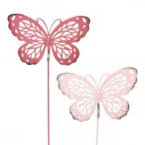Tuinsteker vlinder metaal roze H30cm 6st
