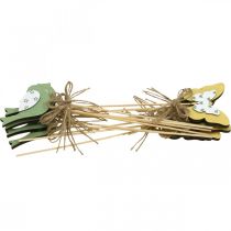 Artikel Plug vogel vlinder, hout decoratie, plant plug lente decoratie groen, geel L24/25cm 12st