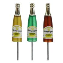 Artikel Stekker champagneflessen bruin, groen, geel 7,5cm L28,5cm 10 stuks