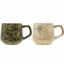 Steengoed beker mok met handvat bruin, beige 9,5cm 2st