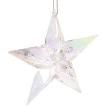 Artikel Decoratieve sterornamenten, iriserend transparant acryl, kerstboomversiering, 9 cm, 6 stuks
