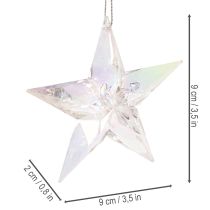 Artikel Decoratieve sterornamenten, iriserend transparant acryl, kerstboomversiering, 9 cm, 6 stuks