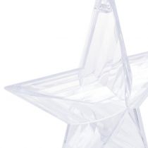 Star plastic helder om op te hangen 12cm 3st