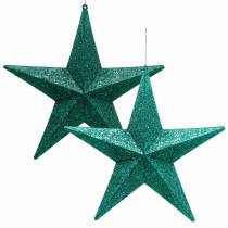 Glittersterren om op te hangen smaragd / petrol Ø21cm 2st