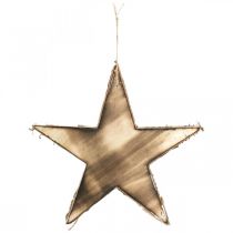 Kerstboomdecoratie hout ster natuur, gevlamd H25cm