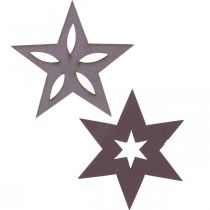 Artikel Deco houten sterren paarse kerstster zelfklevend 4cm mix 36st