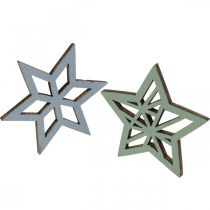 Artikel Deco sterren hout blauw, groen houten sterren kerst 4cm mix 36st