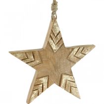 Artikel Ster mangohout naturel, gouden houten ster Kerstmis 19,5cm 3 st