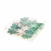 Artikel Strooidecoratie kerstster groen, wit assorti 4cm 72 st